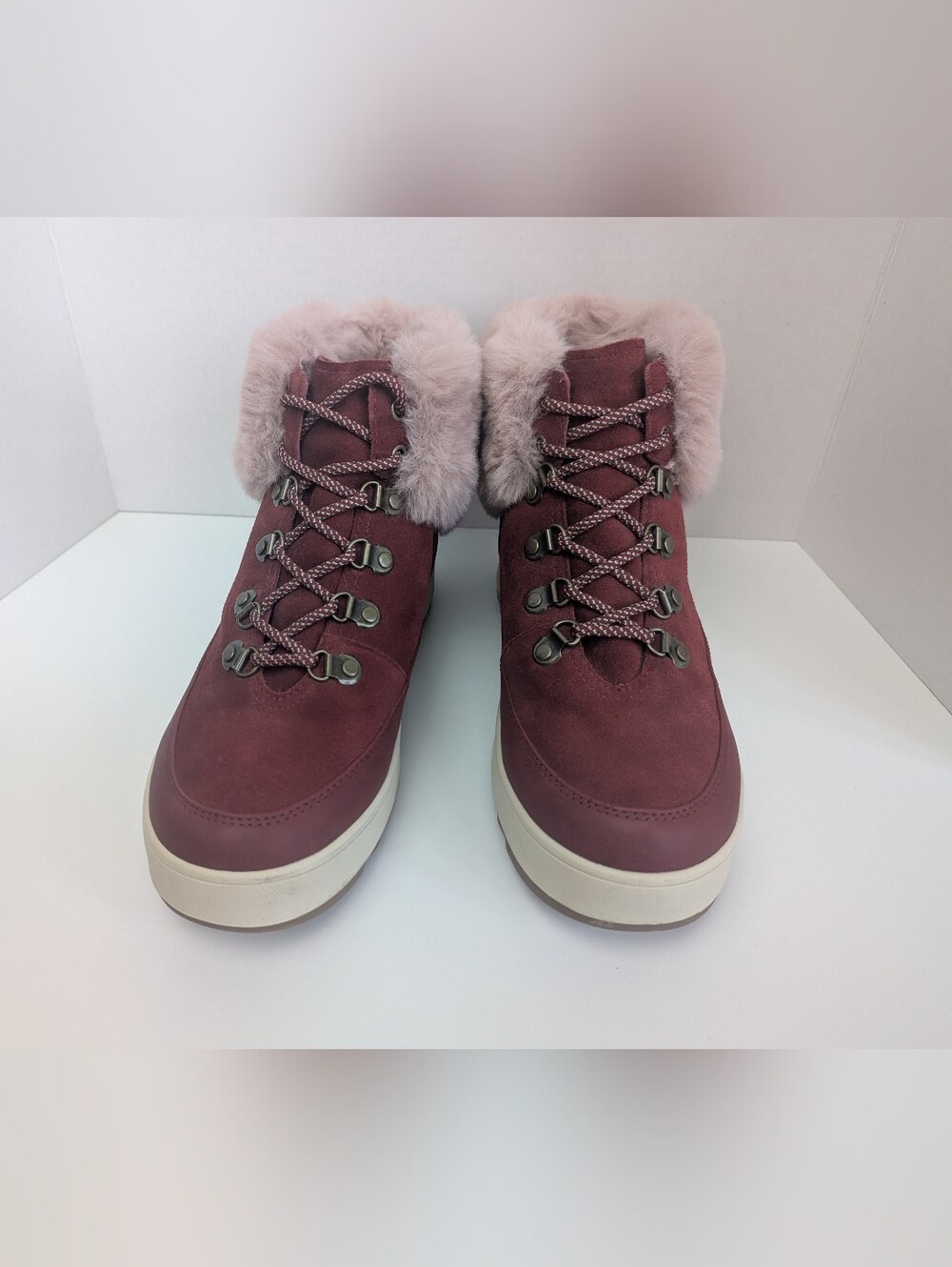 Koolaburra by UGG Tynlee Lace Up Suede Winter Boots Syrah Burgundy Pink Sz 10